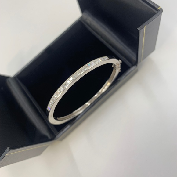 14K White Gold Princess Cut Diamond Bangle Bracelet - Picture 9 of 15